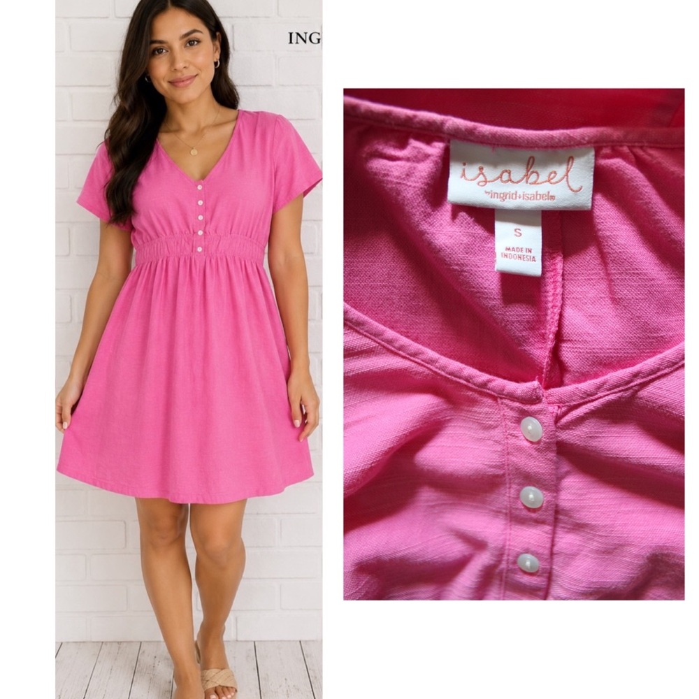 Isabel by Ingrid and Isabel Maternity Barbie Pink V-Neck Button Front Mini Dress